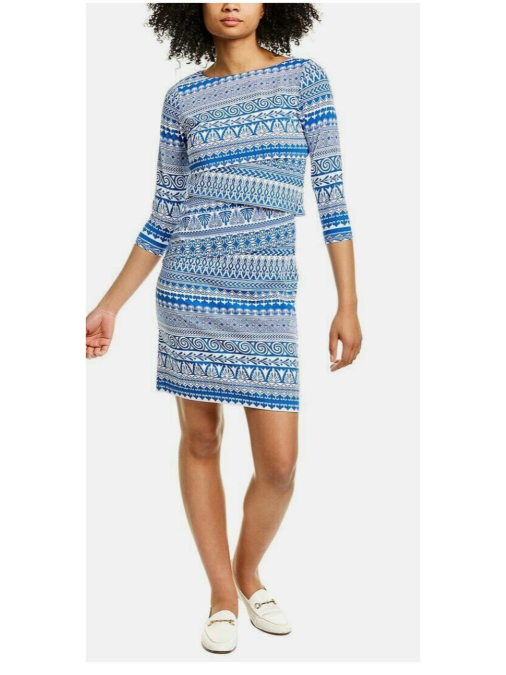 J. McLaughlin Nicola blue and white asymmetrical layered Dress, XL